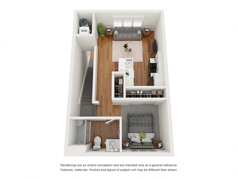 Floor plan for studio, 1 bath, 644 sqft
